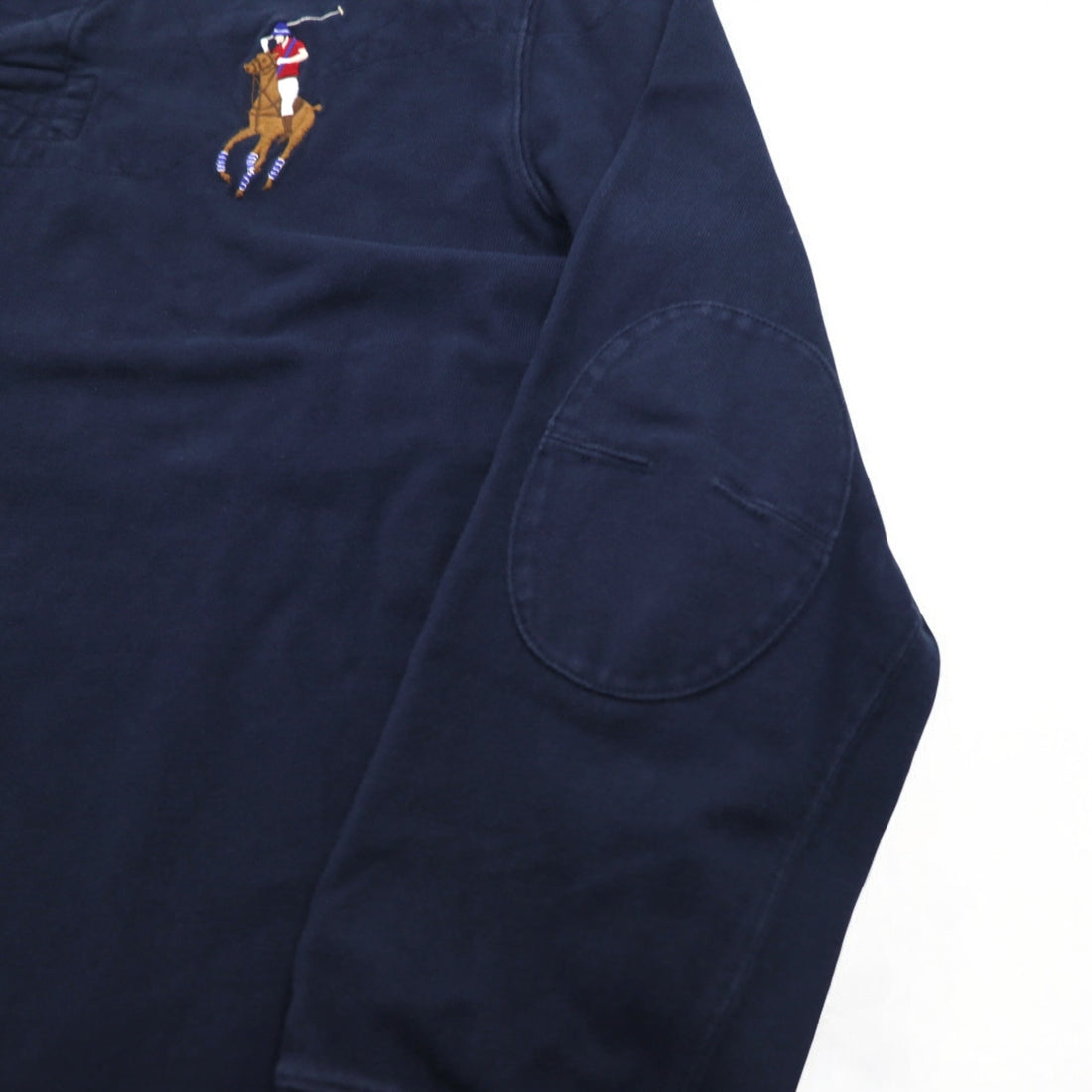 Polo by Ralph Lauren 90s Big Pony Embroidered Rugby Shirt XXL Navy Numbering Elbow Patch Made in Sri Lanka