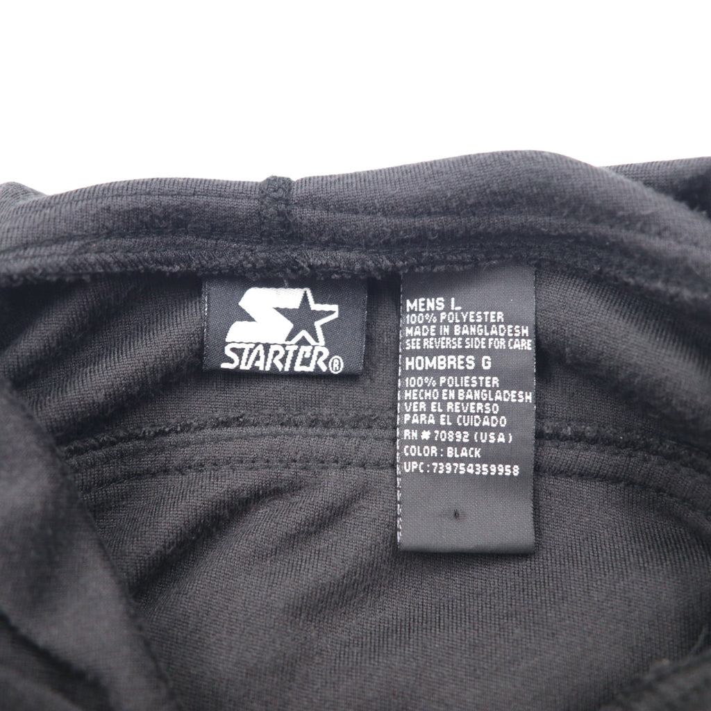 STARTER 90s Velour Pullover Hoodie L Black Polyester Logo Embroidery