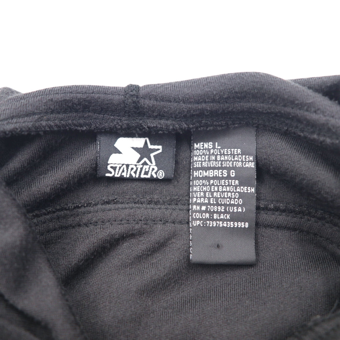 STARTER 90s Velour Pullover Hoodie L Black Polyester Logo Embroidery