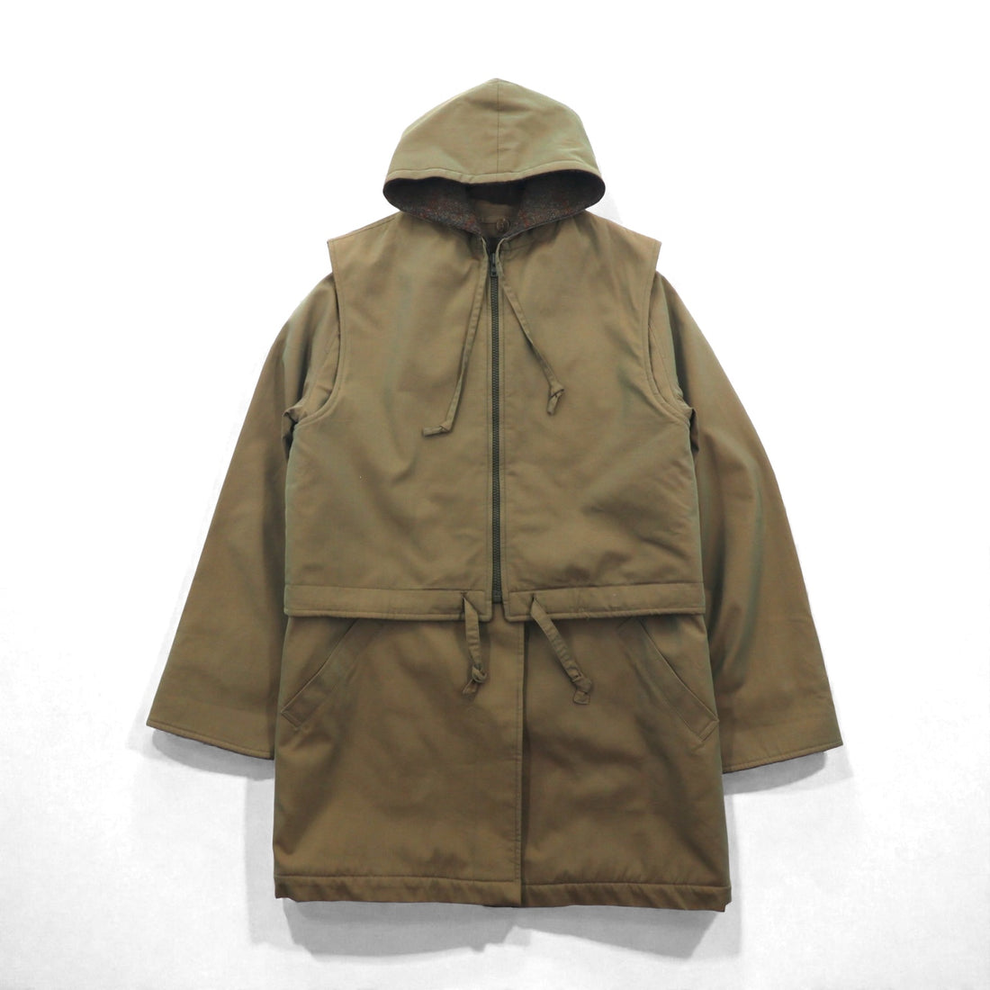BURBERRY 英国製 90年代 ヴィンテージ 3WAY レイヤード ステンカラーコート M フーデッドベスト ヨーク 一枚袖 玉虫色 裏地ツイード イギリス製