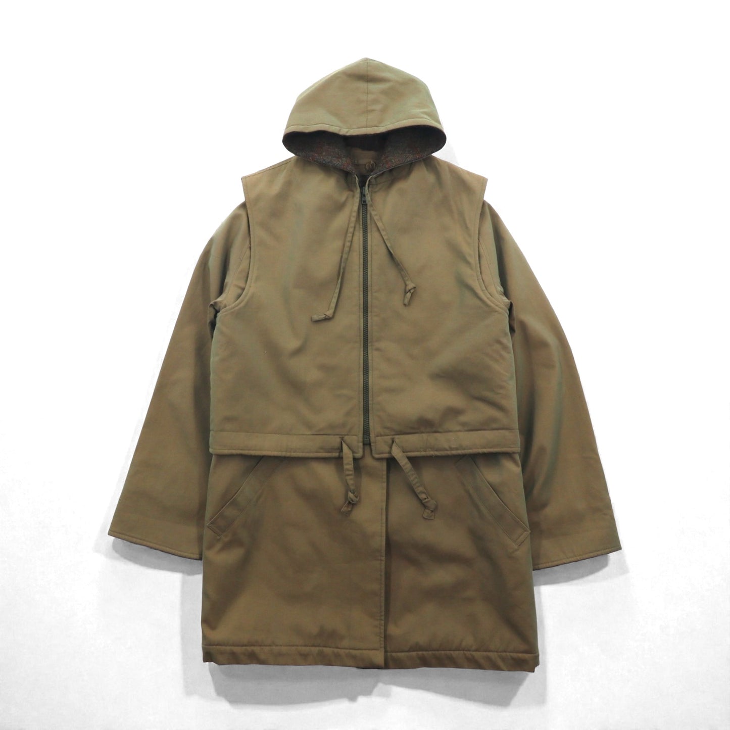 BURBERRY 英国製 90年代 ヴィンテージ 3WAY レイヤード ステンカラーコート M フーデッドベスト ヨーク 一枚袖 玉虫色 裏地ツイード イギリス製