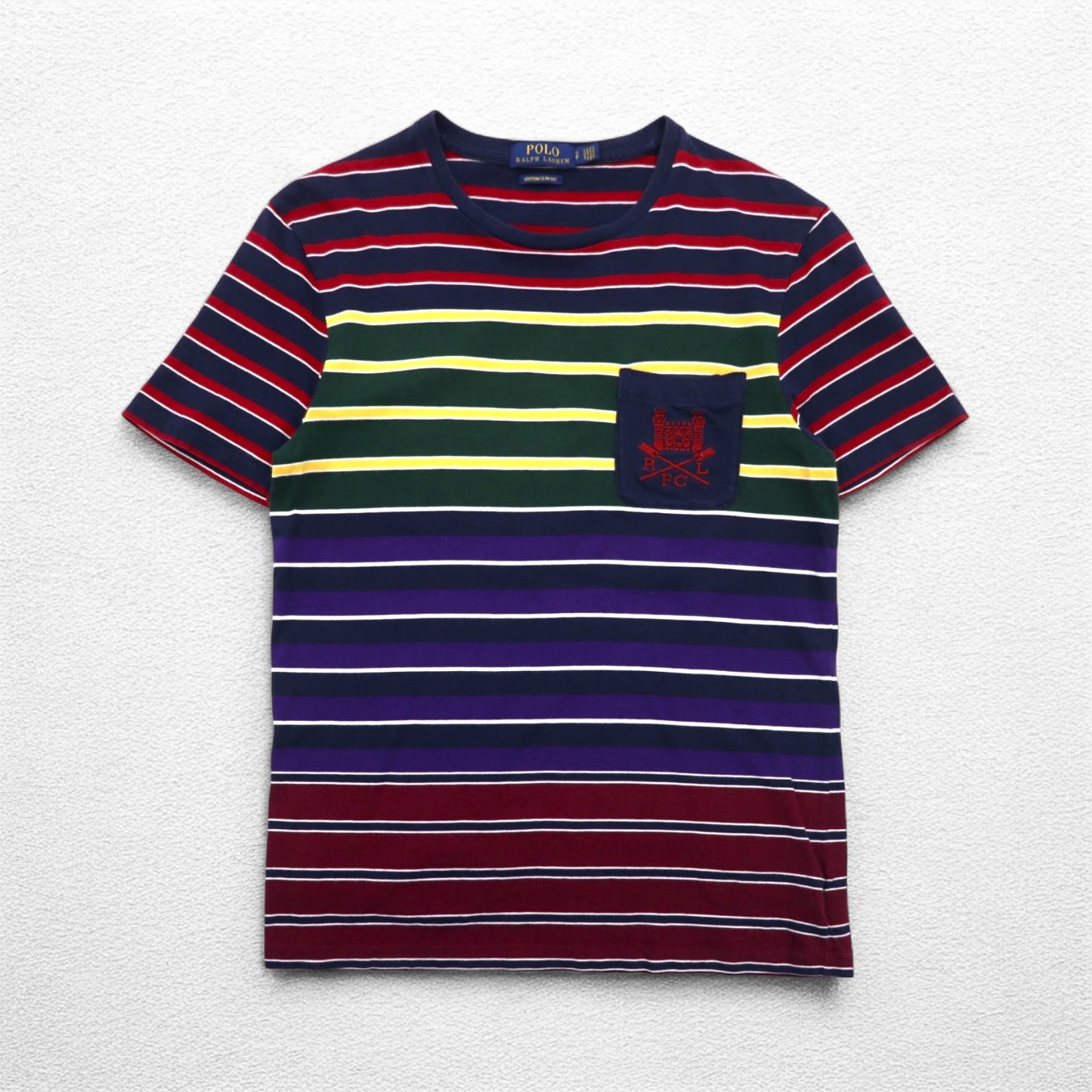 POLO RALPH LAUREN Multi-border Pocket T-shirt S Multi-color Cotton RLFC Logo Embroidery Made in Sri Lanka
