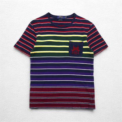 POLO RALPH LAUREN Multi-border Pocket T-shirt S Multi-color Cotton RLFC Logo Embroidery Made in Sri Lanka