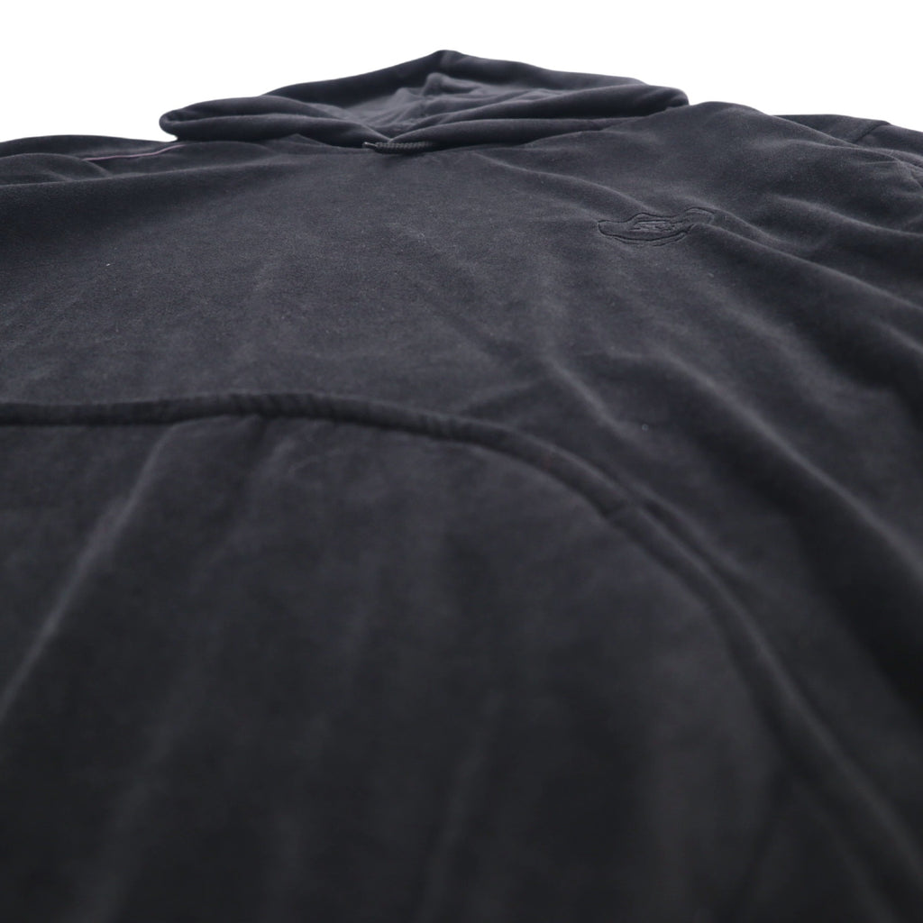 STARTER 90s Velour Pullover Hoodie L Black Polyester Logo Embroidery