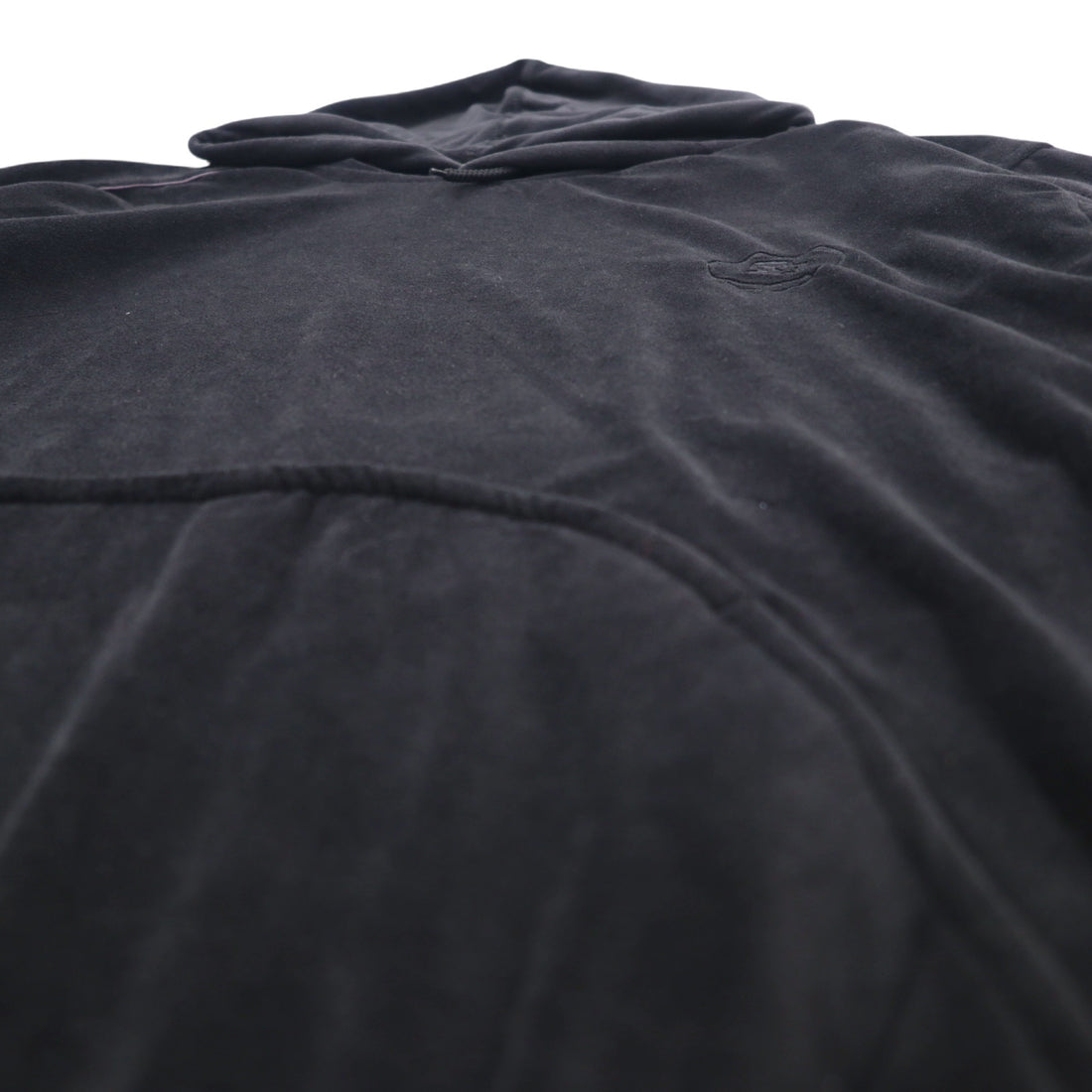 STARTER 90s Velour Pullover Hoodie L Black Polyester Logo Embroidery