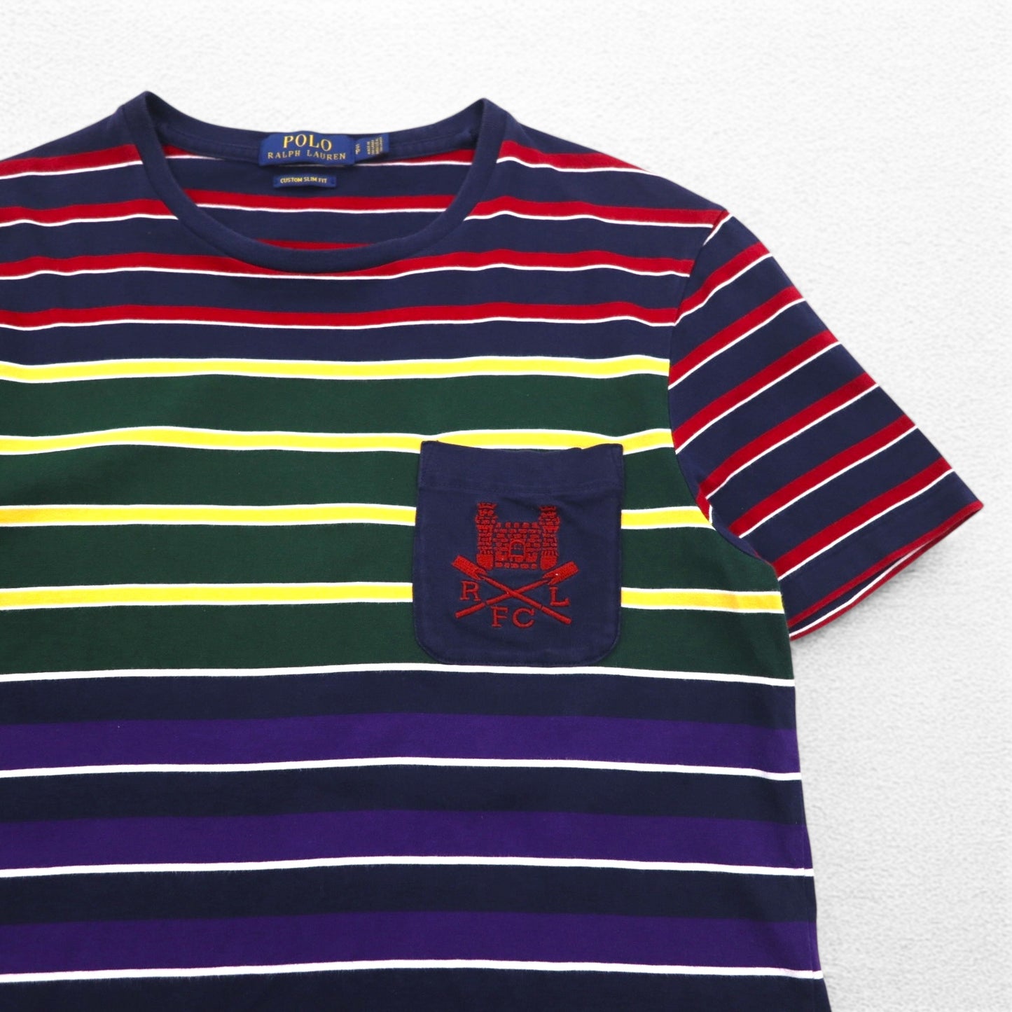 POLO RALPH LAUREN Multi-border Pocket T-shirt S Multi-color Cotton RLFC Logo Embroidery Made in Sri Lanka