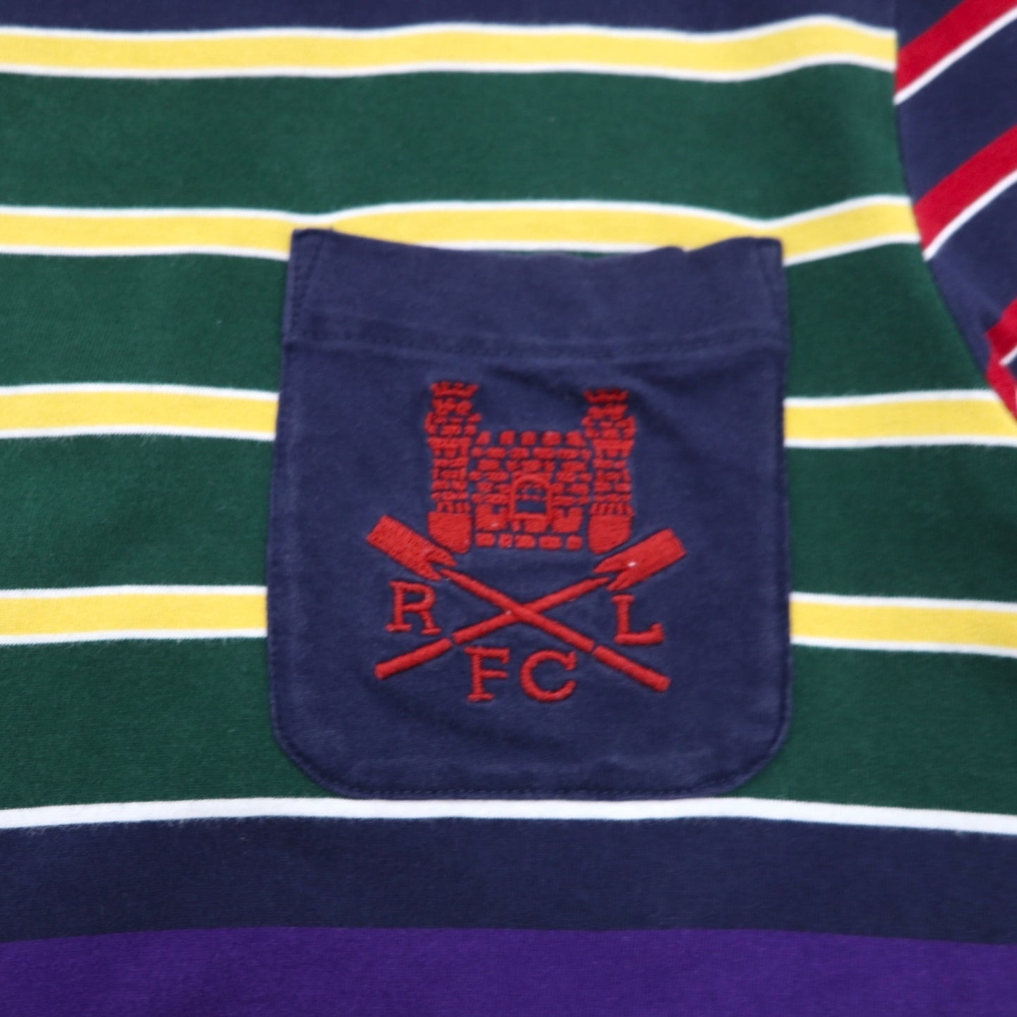 POLO RALPH LAUREN Multi-border Pocket T-shirt S Multi-color Cotton RLFC Logo Embroidery Made in Sri Lanka