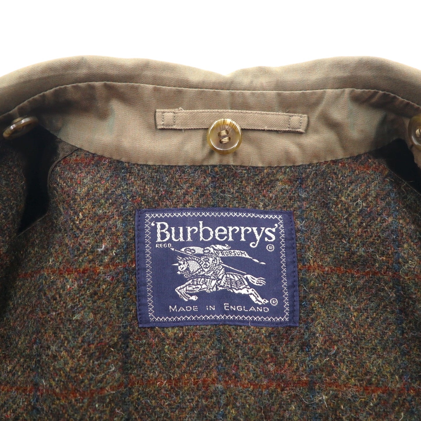 BURBERRY 英国製 90年代 ヴィンテージ 3WAY レイヤード ステンカラーコート M フーデッドベスト ヨーク 一枚袖 玉虫色 裏地ツイード イギリス製