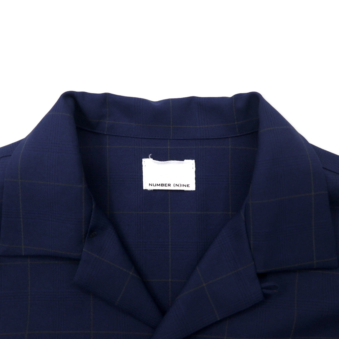 NUMBER (N)INE Open Collar L/S Shirt 3 Navy Check Polyester 810200001 Made in Japan