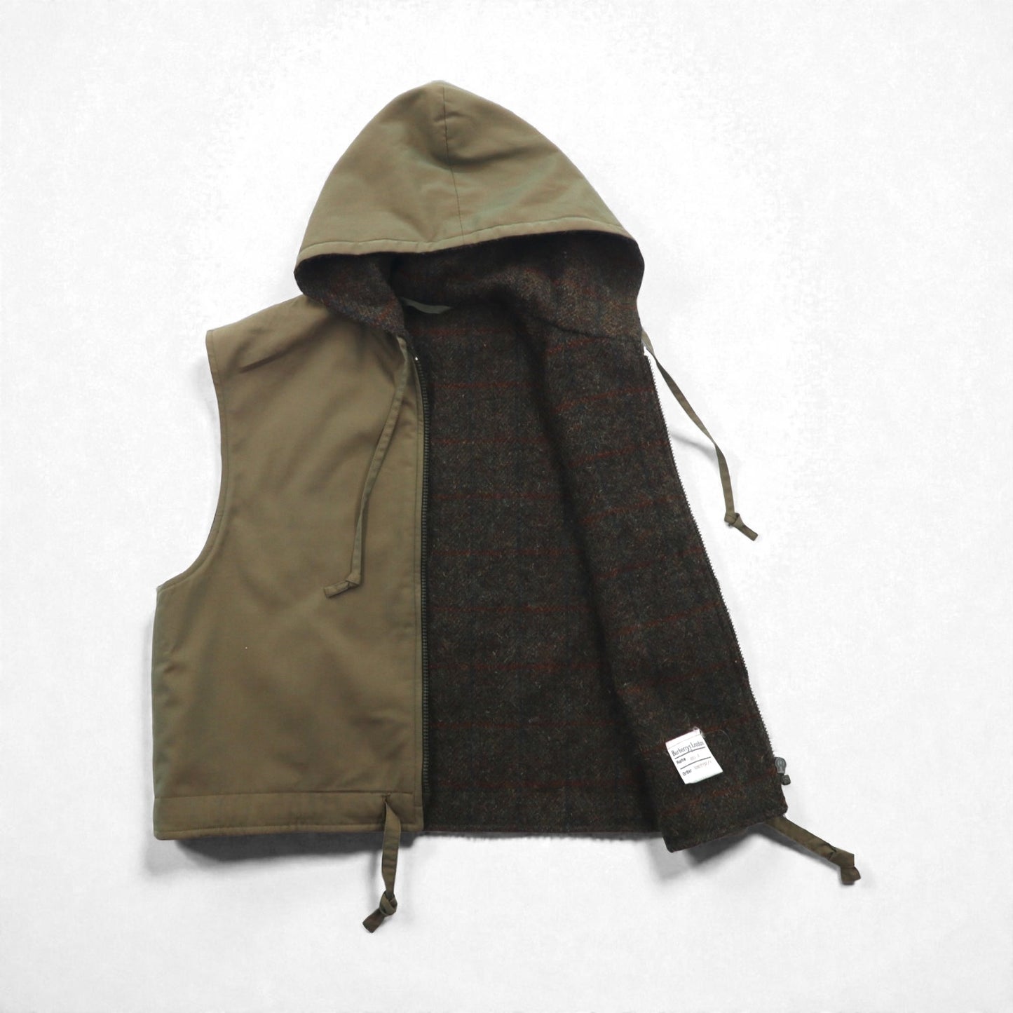 BURBERRY 英国製 90年代 ヴィンテージ 3WAY レイヤード ステンカラーコート M フーデッドベスト ヨーク 一枚袖 玉虫色 裏地ツイード イギリス製