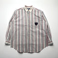Polo Ralph Lauren 90s Cleric Shirt, Size L, Gray, Striped, Chest Pocket Patch, Emblem