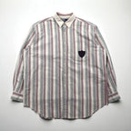Polo Ralph Lauren 90s Cleric Shirt, Size L, Gray, Striped, Chest Pocket Patch, Emblem