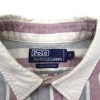 Polo Ralph Lauren 90s Cleric Shirt, Size L, Gray, Striped, Chest Pocket Patch, Emblem