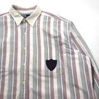 Polo Ralph Lauren 90s Cleric Shirt, Size L, Gray, Striped, Chest Pocket Patch, Emblem