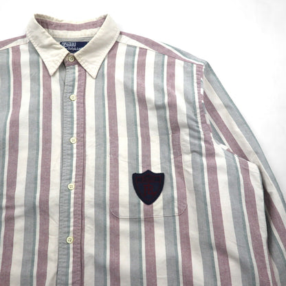 Polo Ralph Lauren 90年代 クレリックシャツ L グレー ストライプ 胸ポケット ワッペン エンブレム