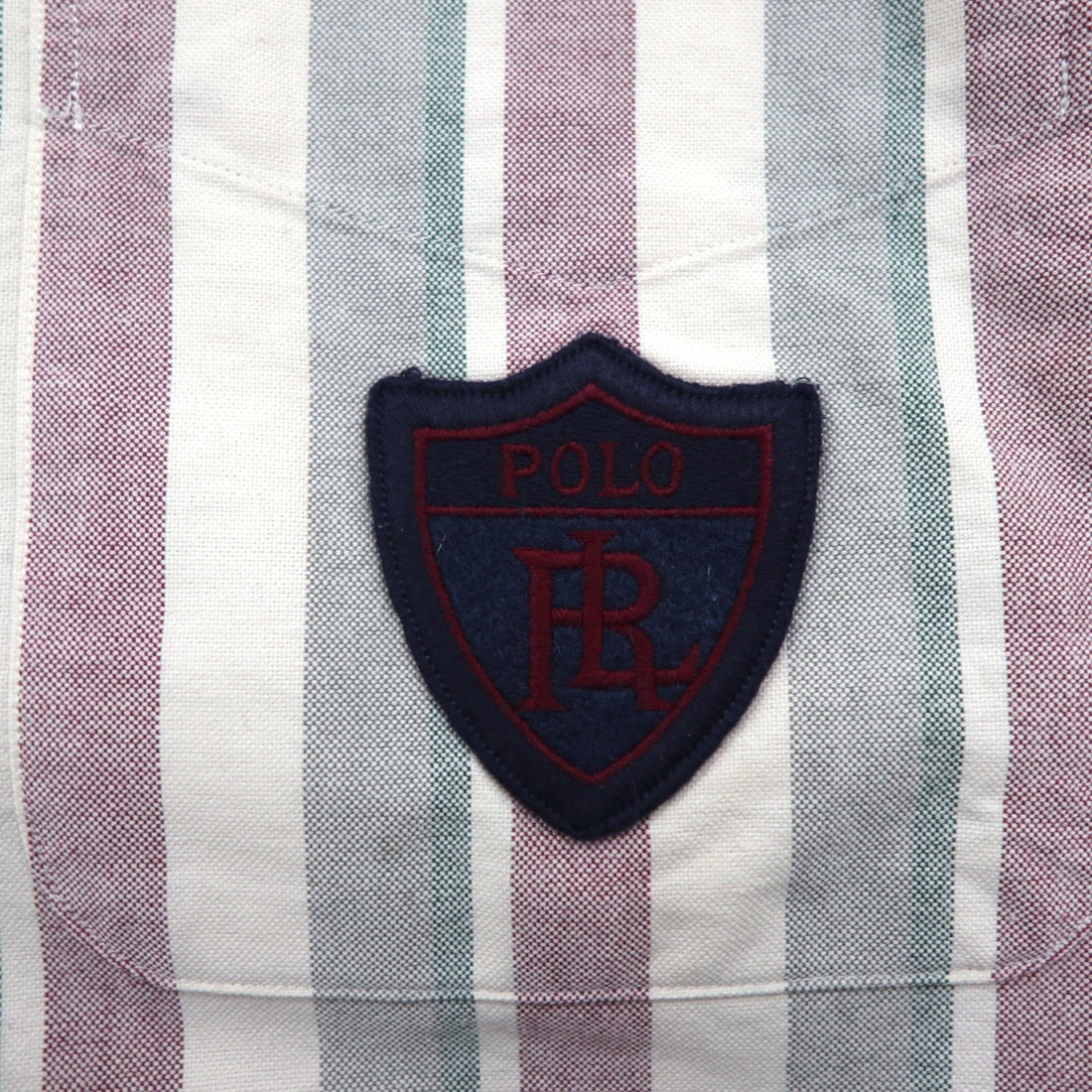 Polo Ralph Lauren 90s Cleric Shirt, Size L, Gray, Striped, Chest Pocket Patch, Emblem