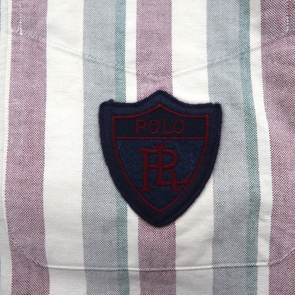 Polo Ralph Lauren 90年代 クレリックシャツ L グレー ストライプ 胸ポケット ワッペン エンブレム