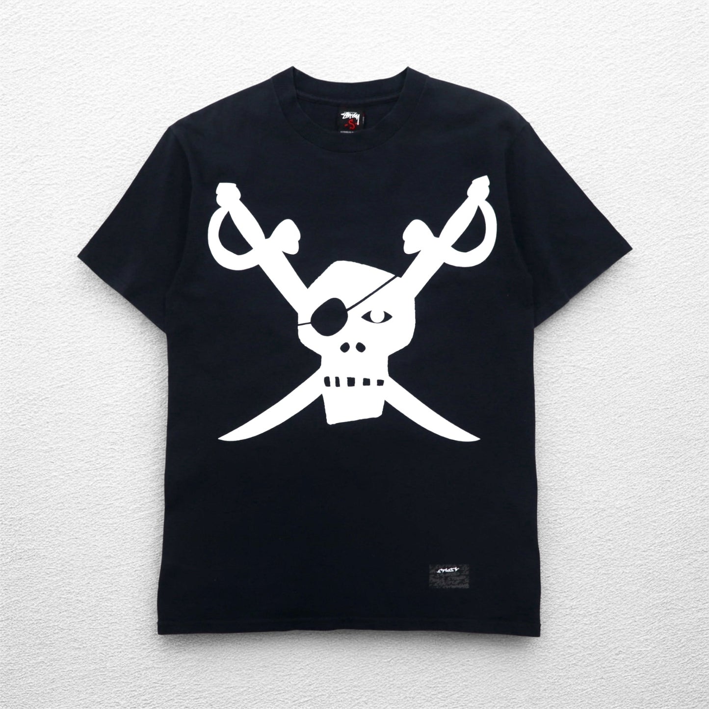 STUSSY Skull Pirate Print T-Shirt, S, Black, Cotton, Made in Mexico