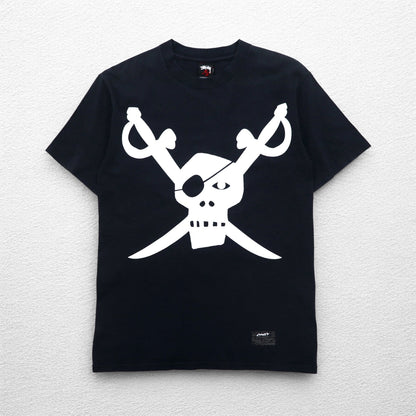 STUSSY Skull Pirate Print T-Shirt, S, Black, Cotton, Made in Mexico