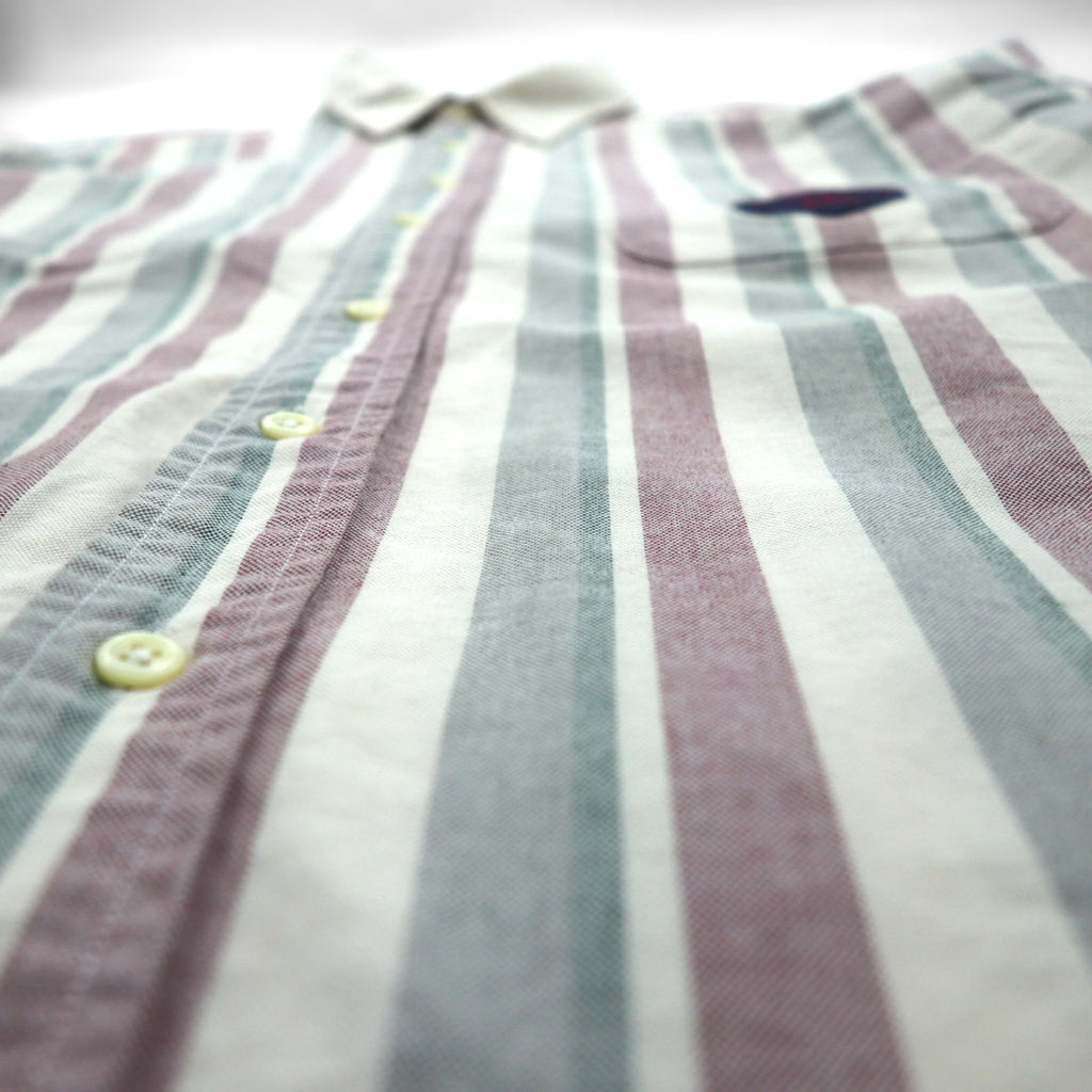 Polo Ralph Lauren 90s Cleric Shirt, Size L, Gray, Striped, Chest Pocket Patch, Emblem