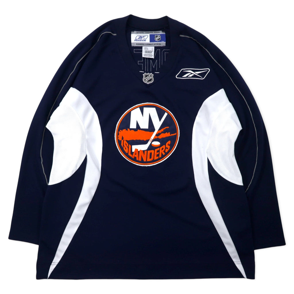 日本然リトテ-古着オンライン-Reebok ホッケーシャツ ゲームシャツ L ネイビー ポリエステル CCM ジャージ NHL NY ISLANDERS ナンバリング ビッグサイズ-Reebok Hockey Shirt Game Shirt L Navy Polyester CCM Jersey NHL NY ISLANDERS Numbering Big Size