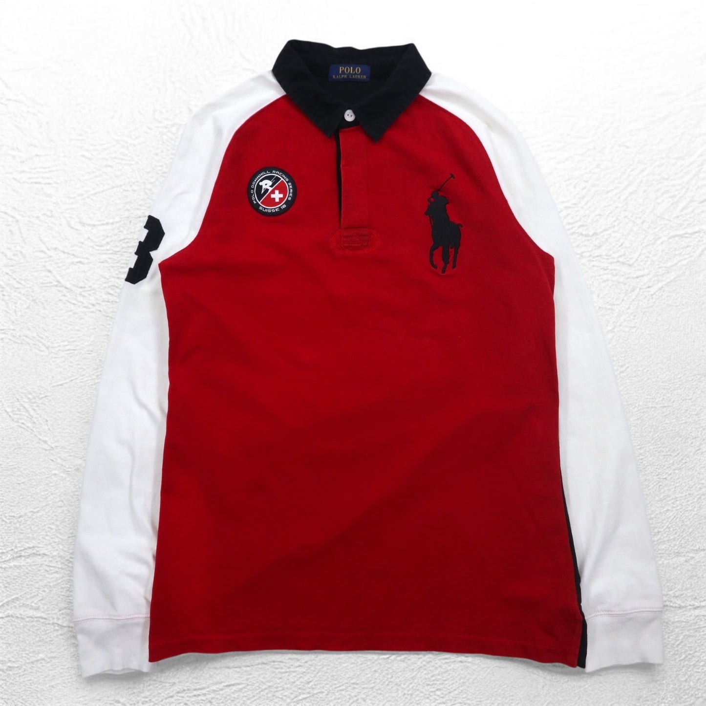POLO RALPH LAUREN ビッグポニー ラガーシャツ XL レッド スイス POLO DOWNHILL RACING SERIES