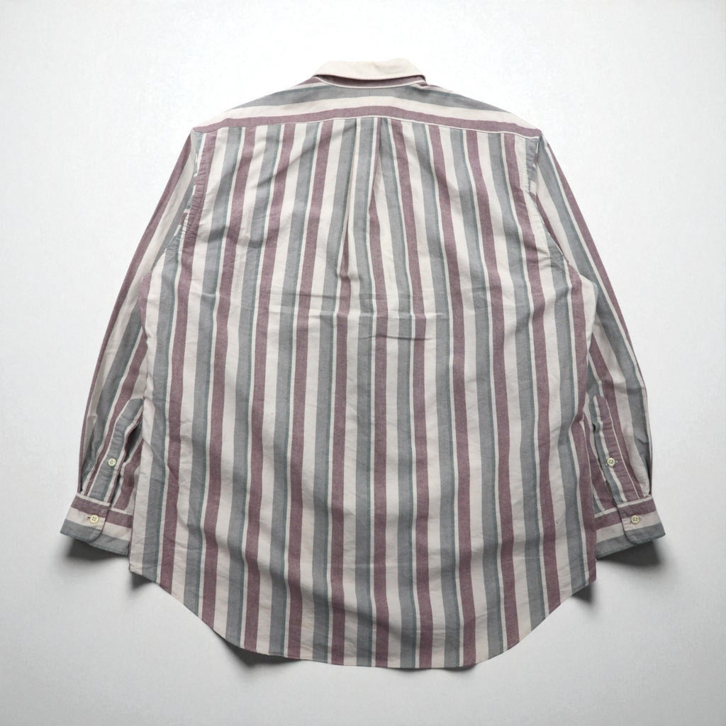 Polo Ralph Lauren 90s Cleric Shirt, Size L, Gray, Striped, Chest Pocket Patch, Emblem