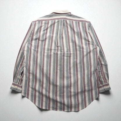 Polo Ralph Lauren 90年代 クレリックシャツ L グレー ストライプ 胸ポケット ワッペン エンブレム