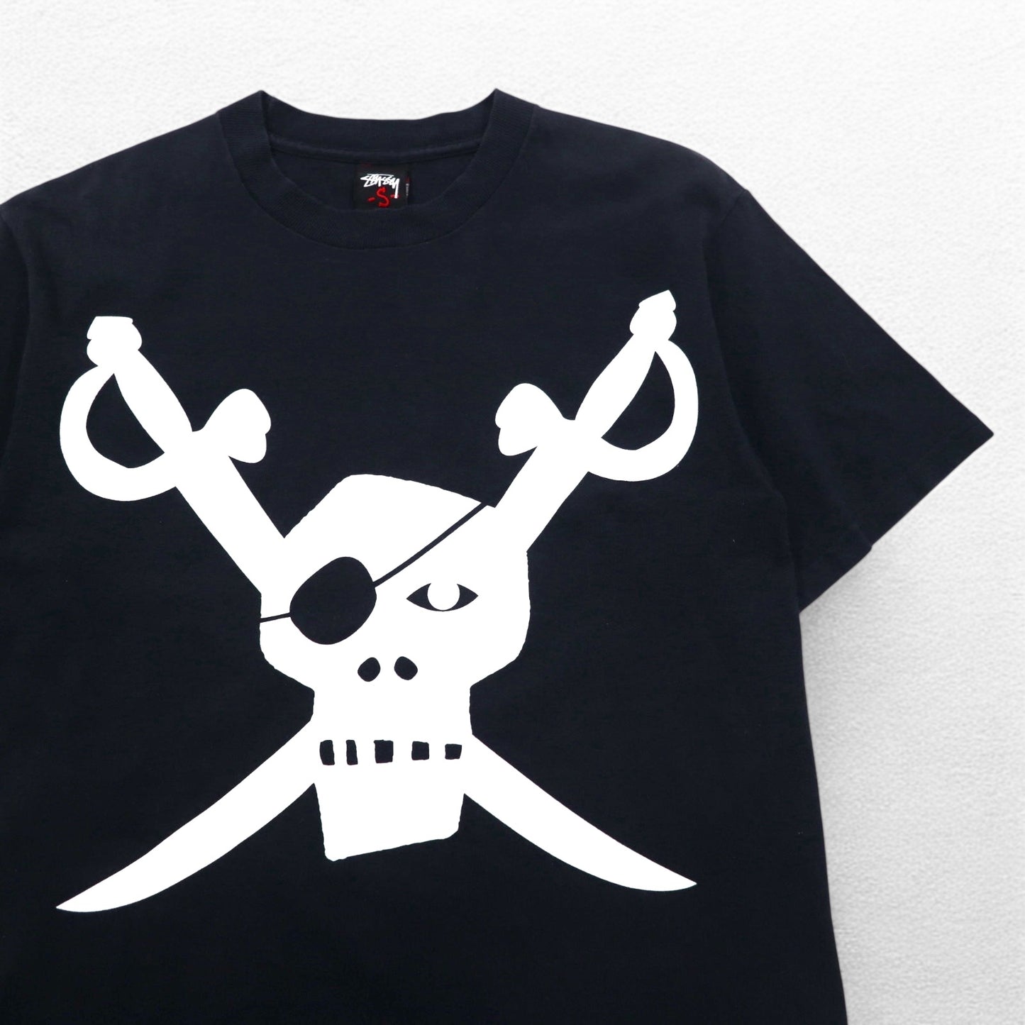 STUSSY Skull Pirate Print T-Shirt, S, Black, Cotton, Made in Mexico
