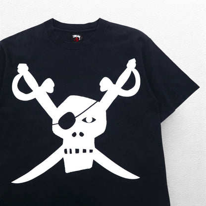 STUSSY Skull Pirate Print T-Shirt, S, Black, Cotton, Made in Mexico