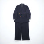 BURBERRY 80年代 日本製 ピークドラペル ダブルブレスト セットアップ スーツ S ネイビー ウール TASMANIA WOOL 紺ブレ 金ボタン ギャバジン