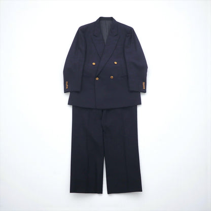 BURBERRY 80年代 日本製 ピークドラペル ダブルブレスト セットアップ スーツ S ネイビー ウール TASMANIA WOOL 紺ブレ 金ボタン ギャバジン