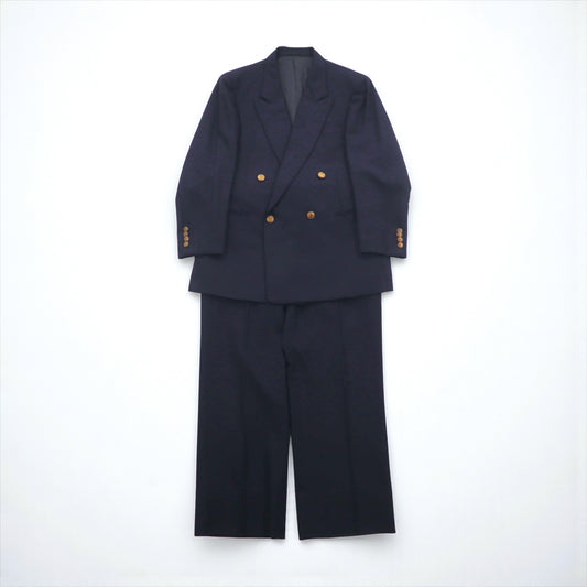 BURBERRY 80年代 日本製 ピークドラペル ダブルブレスト セットアップ スーツ S ネイビー ウール TASMANIA WOOL 紺ブレ 金ボタン ギャバジン