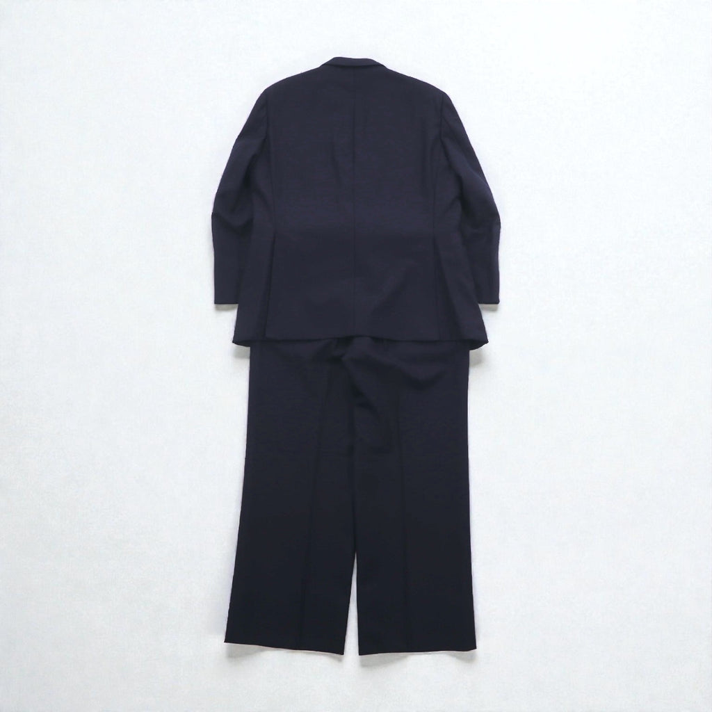 BURBERRY 80年代 日本製 ピークドラペル ダブルブレスト セットアップ スーツ S ネイビー ウール TASMANIA WOOL 紺ブレ 金ボタン ギャバジン