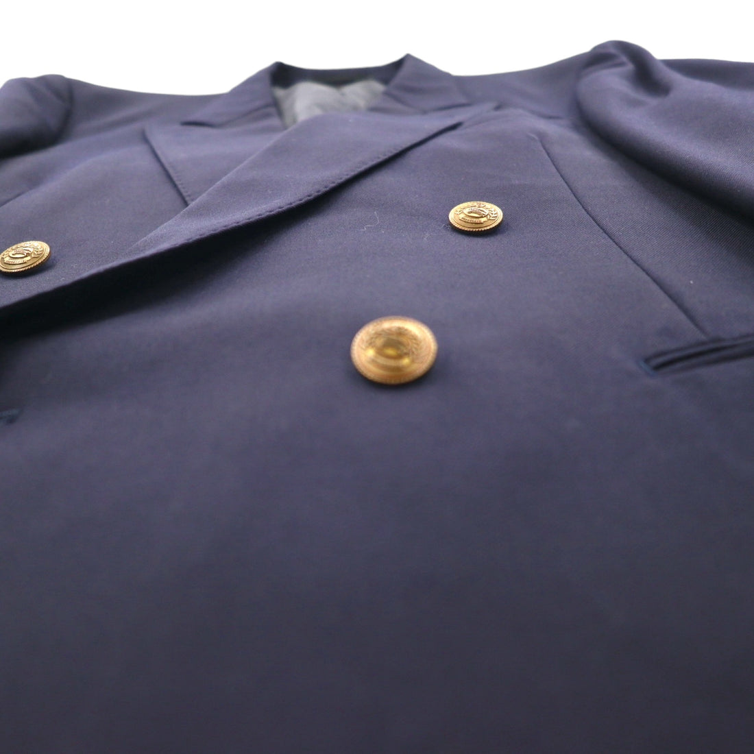 BURBERRY 80s Made in Japan Peak Lapel Double-Breasted Suit, Size S, Navy Wool Tasmania Wool, Blazer, Gold Buttons, Gabardine