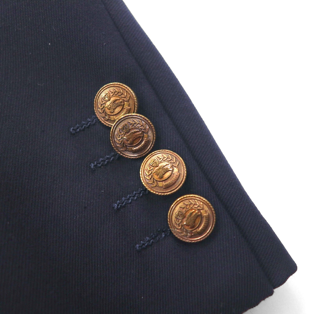 BURBERRY 80s Made in Japan Peak Lapel Double-Breasted Suit, Size S, Navy Wool Tasmania Wool, Blazer, Gold Buttons, Gabardine