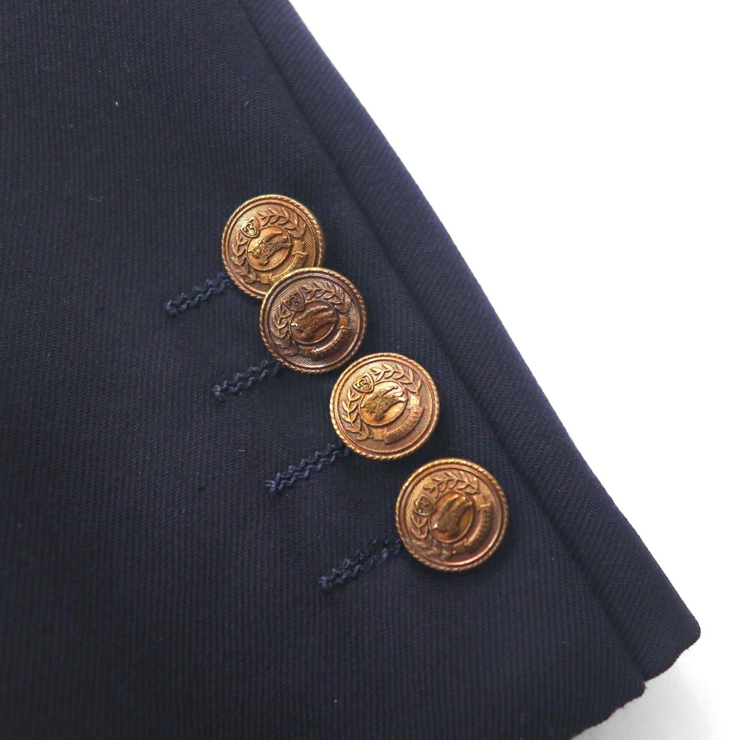 BURBERRY 80年代 日本製 ピークドラペル ダブルブレスト セットアップ スーツ S ネイビー ウール TASMANIA WOOL 紺ブレ 金ボタン ギャバジン