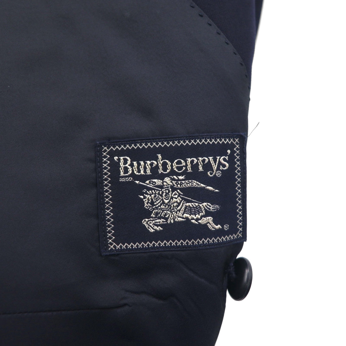 BURBERRY 80s Made in Japan Peak Lapel Double-Breasted Suit, Size S, Navy Wool Tasmania Wool, Blazer, Gold Buttons, Gabardine