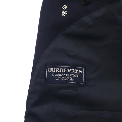 BURBERRY 80年代 日本製 ピークドラペル ダブルブレスト セットアップ スーツ S ネイビー ウール TASMANIA WOOL 紺ブレ 金ボタン ギャバジン