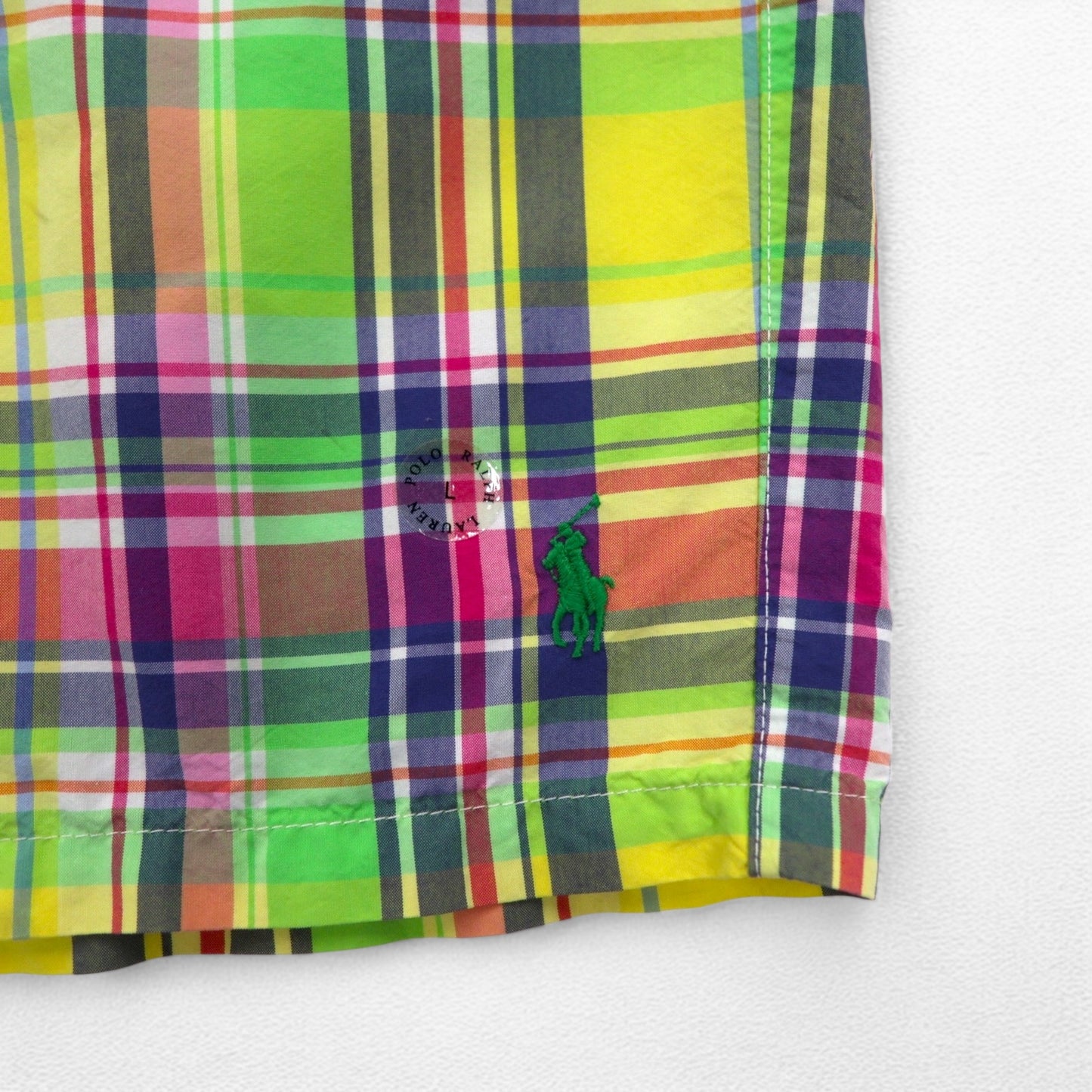 Polo by Ralph Lauren 水陸両用 マドラスチェック ショートパンツ ハーフパンツ L イエロー スモールポニー刺繍