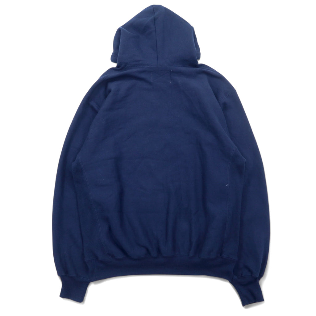 90s STEVE AND BARRY'S Reverse Weave Pullover Hoodie L Navy Polyester College ILLINOIS Arch Logo Big Size