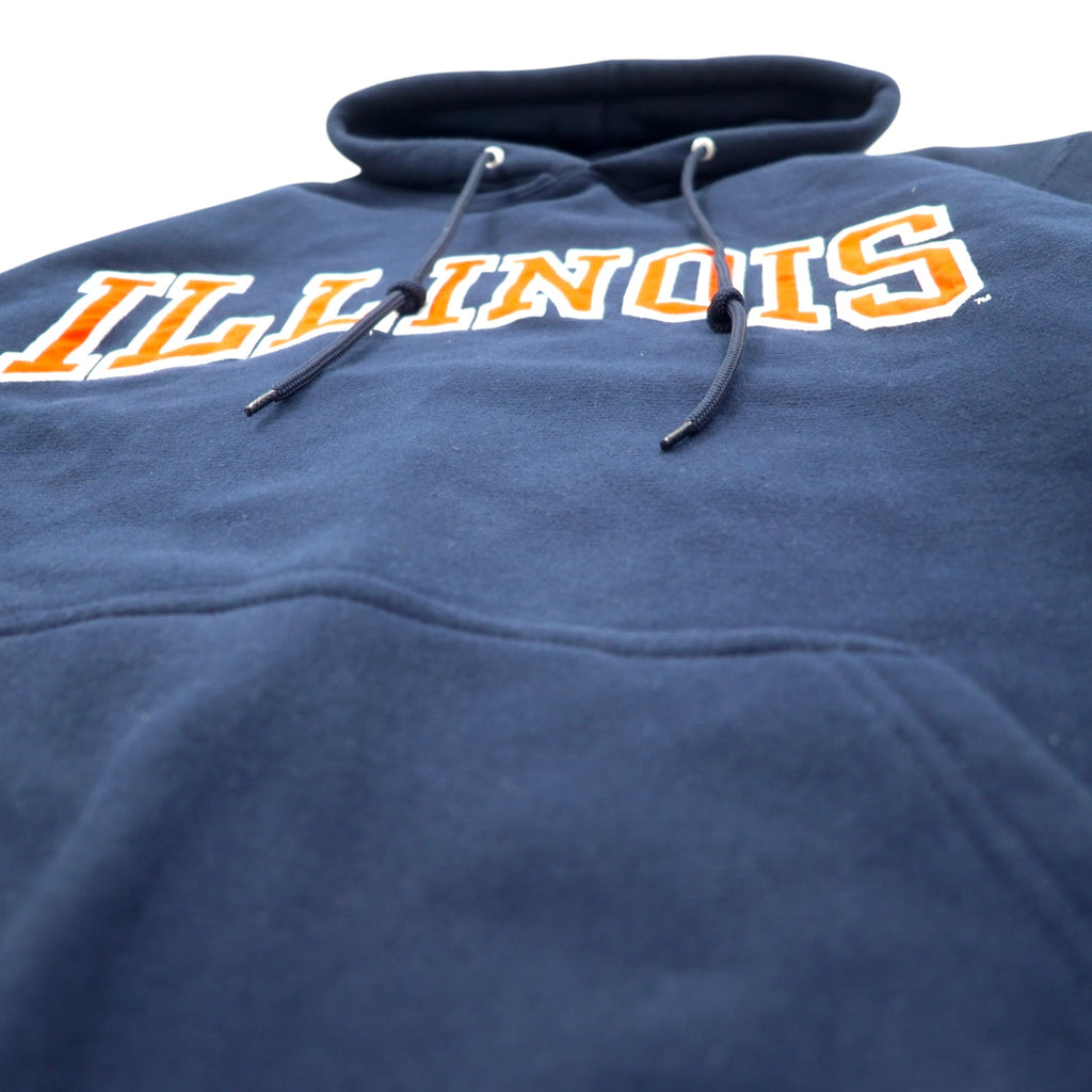 90s STEVE AND BARRY'S Reverse Weave Pullover Hoodie L Navy Polyester College ILLINOIS Arch Logo Big Size