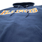 90s STEVE AND BARRY'S Reverse Weave Pullover Hoodie L Navy Polyester College ILLINOIS Arch Logo Big Size