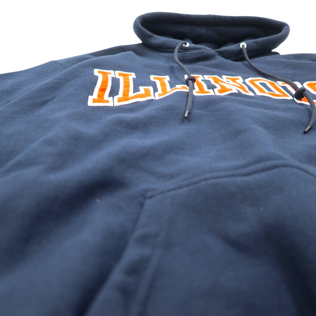90s STEVE AND BARRY'S Reverse Weave Pullover Hoodie L Navy Polyester College ILLINOIS Arch Logo Big Size