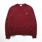 LACOSTE Vネック ニット セーター L ボルドー ワンポイントロゴ