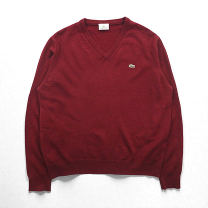 LACOSTE Vネック ニット セーター L ボルドー ワンポイントロゴ