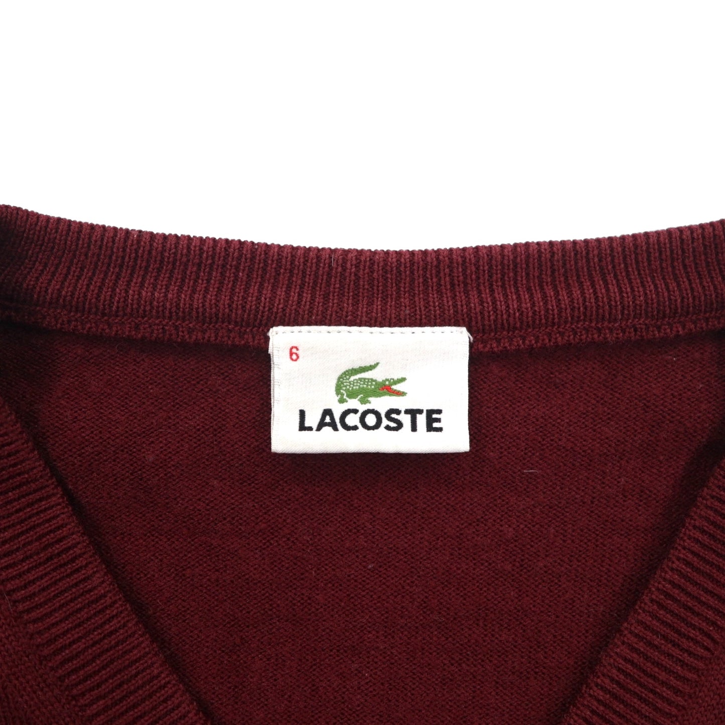 LACOSTE Vネック ニット セーター L ボルドー ワンポイントロゴ