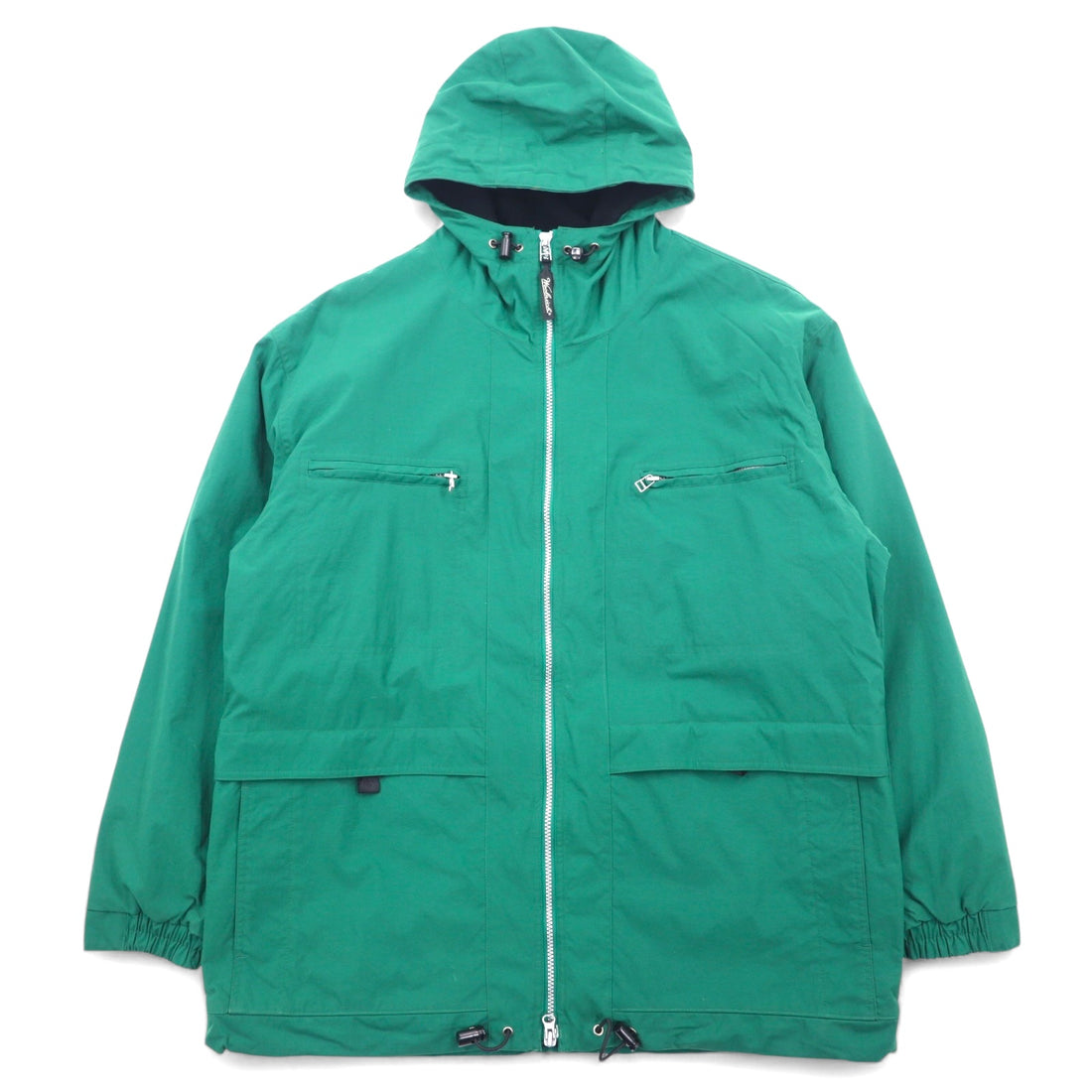 日本然リトテ-古着オンライン-Woolrich 90年代 マウンテンパーカー ナイロンジャケット L グリーン ナイロン 裏地フリース ダブルジップ ドローコード-Woolrich 90's Mountain Hoodie Windbreaker L Green Nylon Lining Fleece Double Zip Drawcord