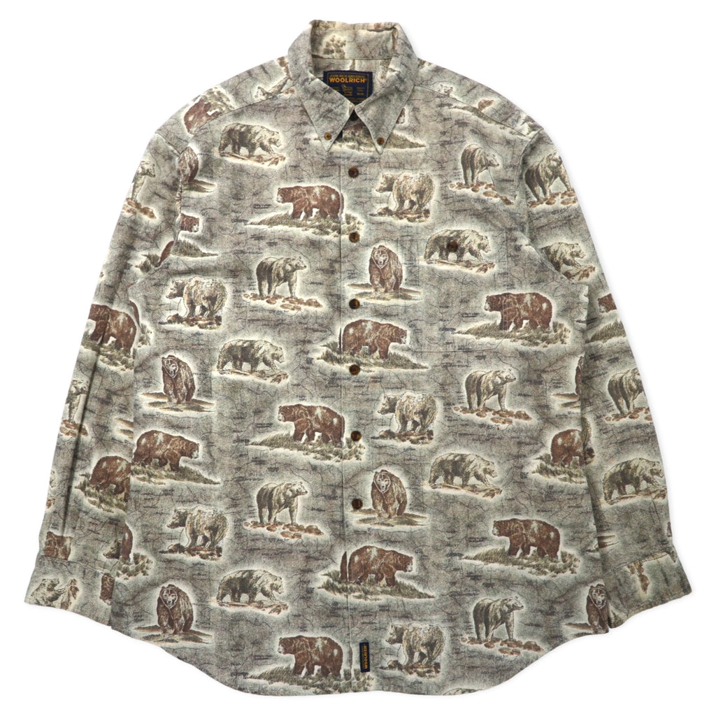 日本然リトテ-古着オンライン-WOOLRICH アニマル 総柄 ボタンダウンシャツ L カーキ コットン ペルー製-WOOLRICH Animal patterned button-down Shirts L Khaki Cotton Peru Made