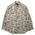 日本然リトテ-古着オンライン-WOOLRICH アニマル 総柄 ボタンダウンシャツ L カーキ コットン ペルー製-WOOLRICH Animal patterned button-down Shirts L Khaki Cotton Peru Made